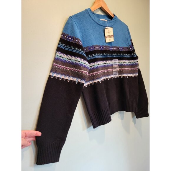Vtg Deadstock Womens Blue Black Washable Lambswool Fair Isle Sweater Sz M - Picture 3 of 7